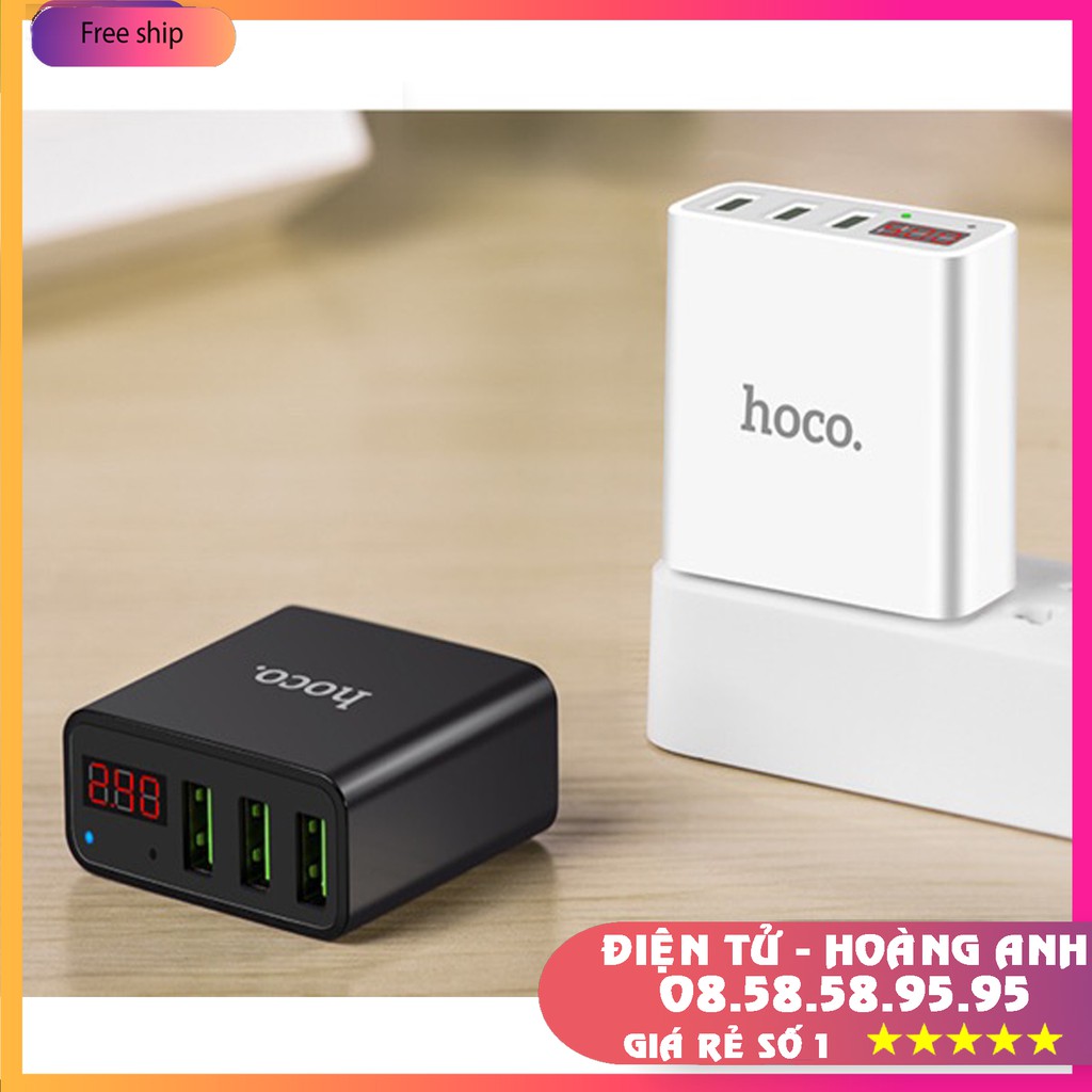 Củ  sạc điện thoại  HOCO C15...3 USB...MÀN HÌNH LED...2 màu đen trắng