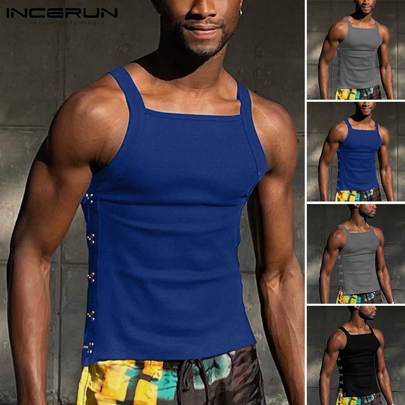 Áo thun ba lỗ INCERUN màu trơn dáng ôm có 3 màu thời trang mùa hè cho nam giới