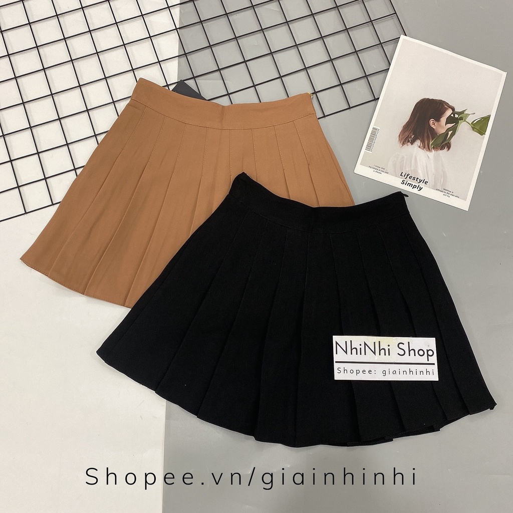 Chân váy xòe xếp ly cạp cao có lót quần trong phong cách Hàn Quốc CV808 - NhiNhiShop
