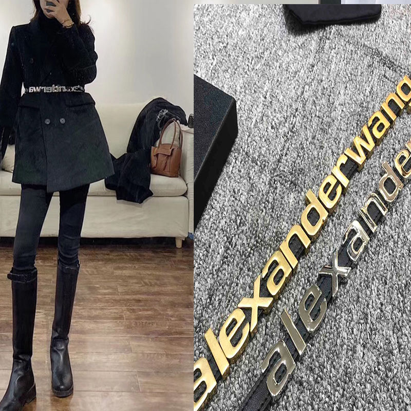 Sẵn sàng! Alexander wang! Thắt Lưng Da Màu Trơn Khóa Kim Loại Thời Trang