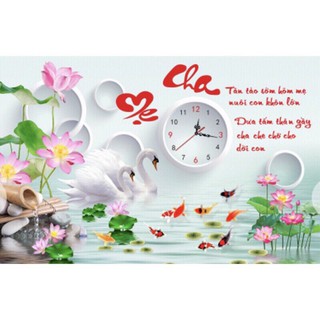 Tranh đính đá đồng hồ cha mẹ lg1635 kt 75x50cm, vs486 kt 70x50cm