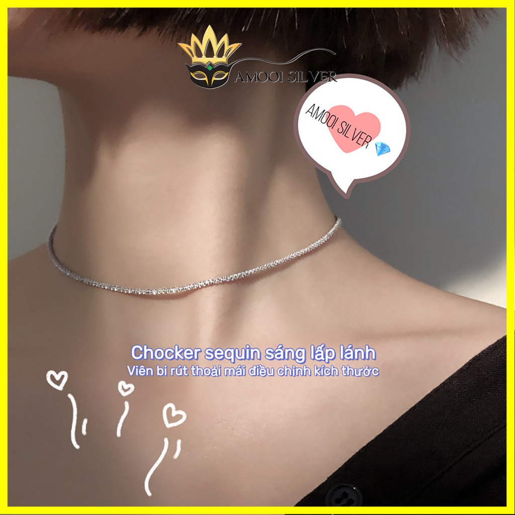 Dây chuyền choker bạc S925 sequin dây rút - Amooi Silver AD69