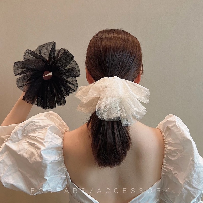 Dây Buộc Tóc Vải Voan Phối Lưới Thiết Kế Cỡ Lớn Thời Trang Xinh Xắn Cho Nữ