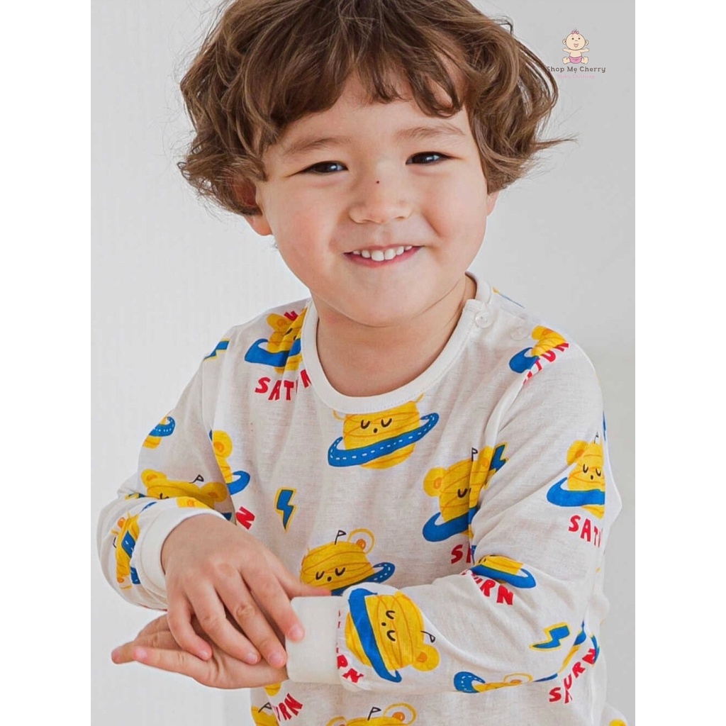 Bộ Tay Dài Cao Cấp Cho Bé Nội Địa Hàn Quốc Của Hãng, Cordii Chất Cotton giấy Organic Mẫu Trái Đất Vàng