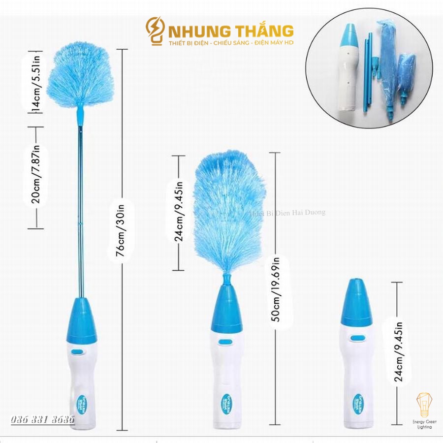 Chổi Lau Bụi Tự Động Spin Duster VS-5092 - Đầu Chổi Công Nghệ Tĩnh Điện Lau Bụi Cực Tốt - Pin Sạc Tích Điện