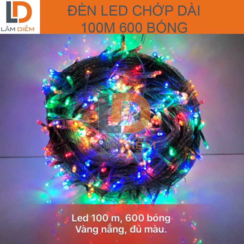 Đèn led dài 100m 600 bóng chớp nháy nhiều chế độ trang trí