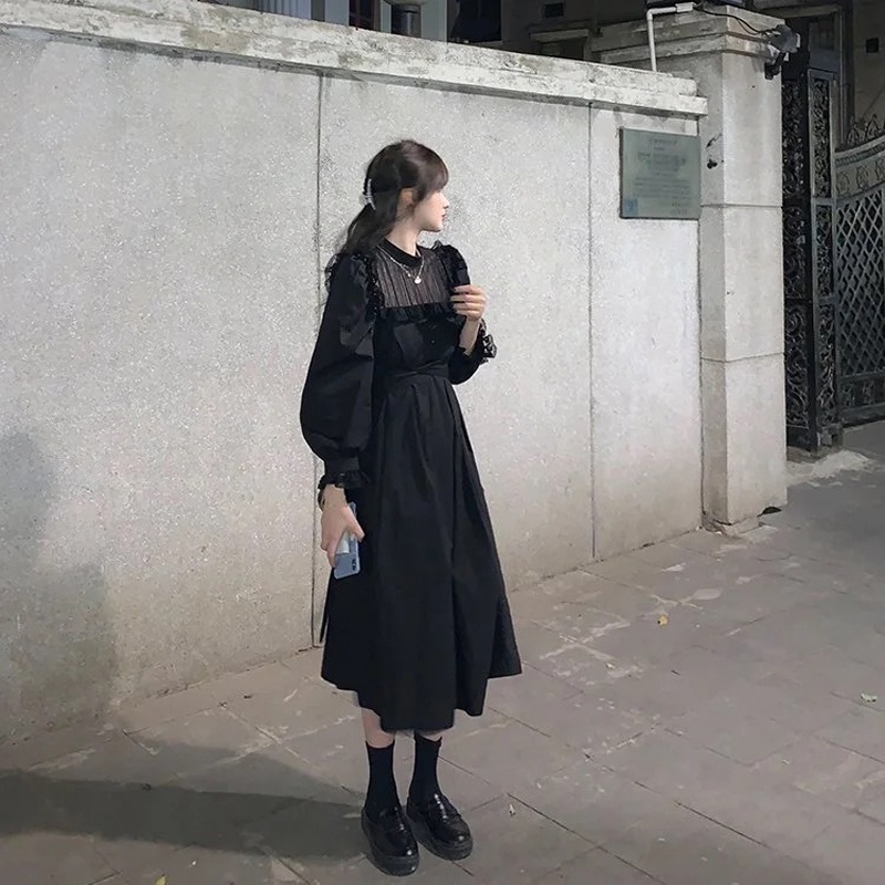 IELGY Đầm Phối Ren Chiết Eo Kiểu Dáng Nhẹ Nhàng Thanh Lịch Cho Nữ