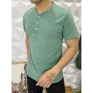 Áo Thun Cotton Ngắn Tay Có Cúc Cổ Tàu Mềm Mịn Co Giãn Thấm Hút Mồ Hôi - Henley