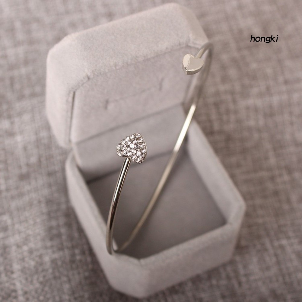 Vòng tay hở hình trái tim đính đá thời trang dành cho nữ