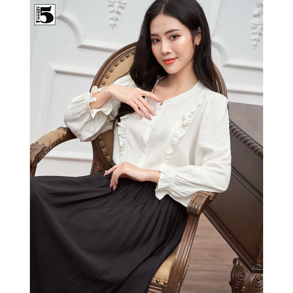 Áo sơ mi công sở nữ bèo viền cổ tàu Twentyfive N1028
