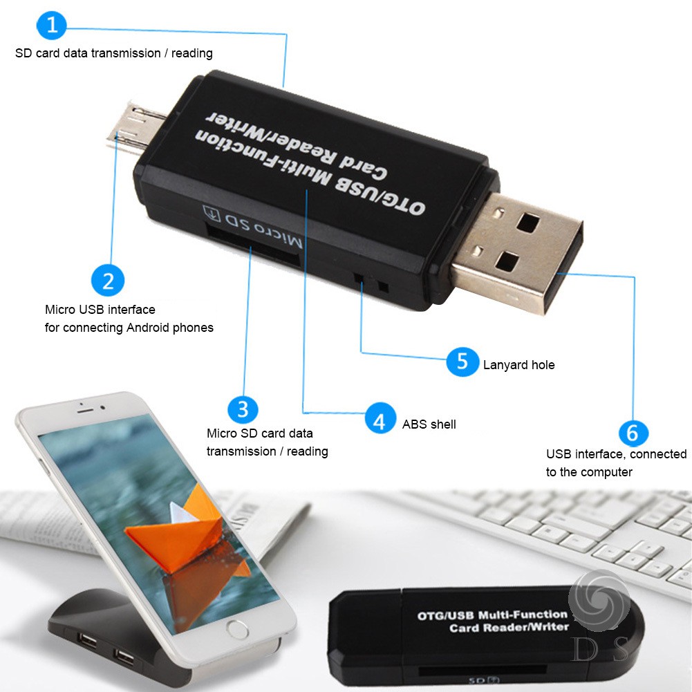 Đầu Đọc Thẻ Nhớ Sd Otg Đa Năng Cổng Usb 2.0 Cho Điện Thoại Android