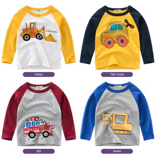 Áo thun bé trai EROKIDS áo thun dài tay cho bé in hình máy xúc chất cotton hàng xuất Âu Mỹ