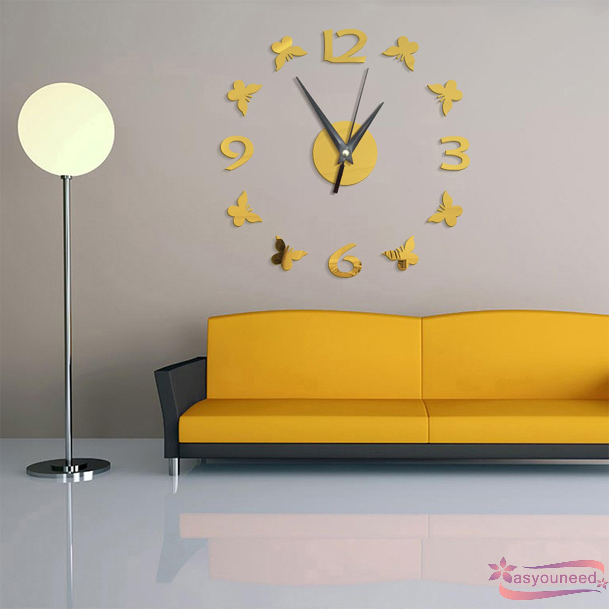 Đồng Hồ Dán Tường Acrylic Thiết Kế Hình Bướm Kiểu Châu Âu Chất Liệu Acrylic