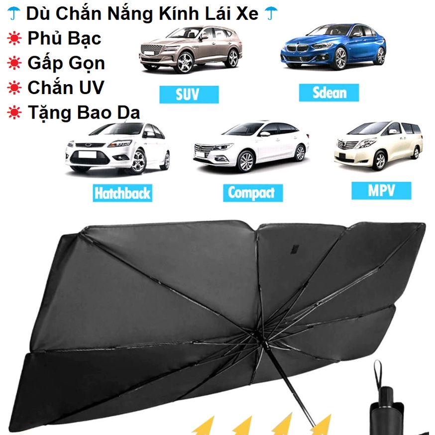 Dù Che Nắng Kính Lái Ô Tô, Ô Che Kính Lái Ô Tô Cao Cấp ( Tặng Kèm Bao Da ) - Chông Nắng, Tia UV Hiệu Quả, Size 140x79cm