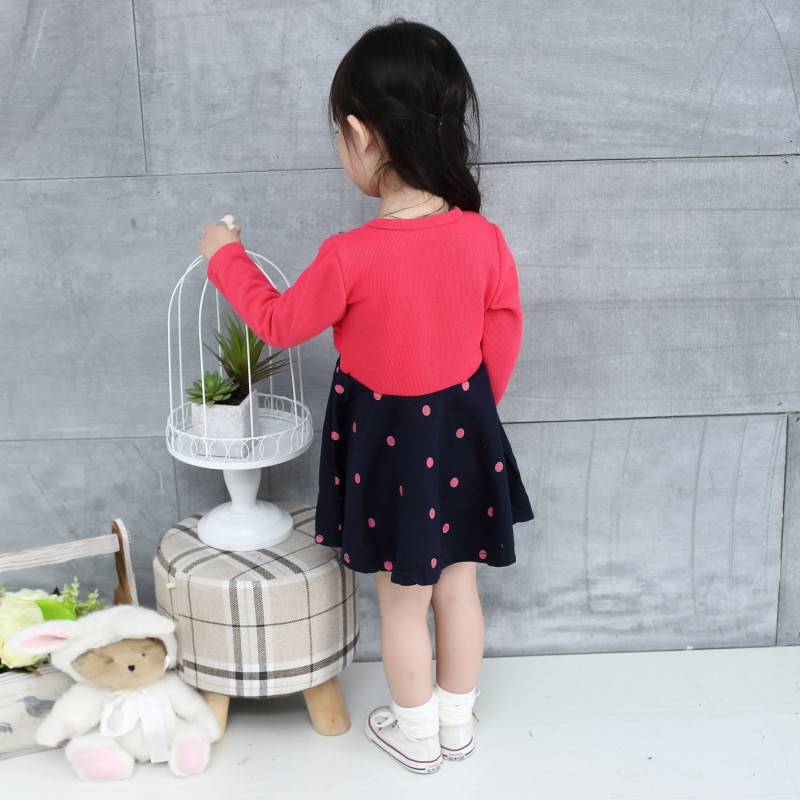 Đầm xòe bằng cotton họa tiết chấm bi dễ thương cho bé gái
