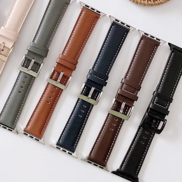 Dây da trơn cao cấp khoá vuông cho Apple Watch đồng hồ thông minh Series 1/2/3/4/5/6/7/SE size 38/40/41/42/44/45mm AW150