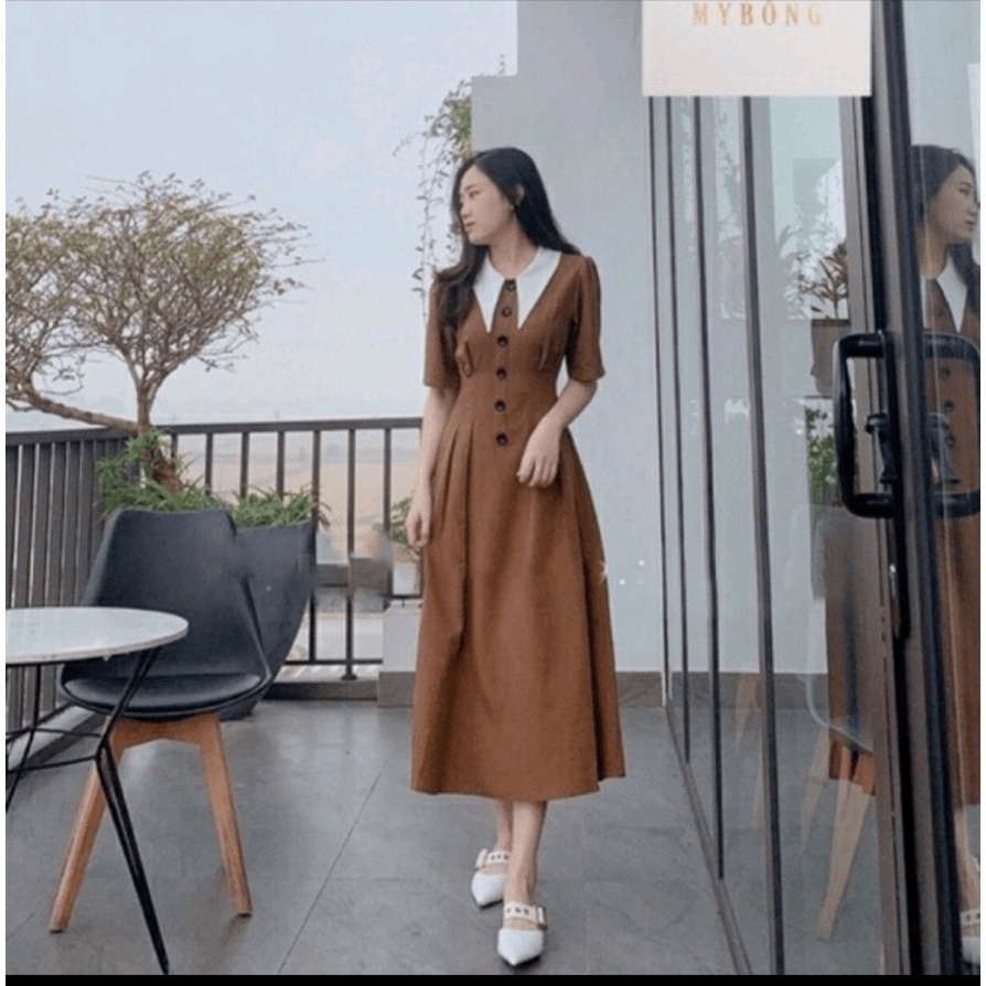 Váy Đầm Cổ Bẻ Sơ Mi Dài Phong Cách HQ Cực Xinh Sang Chảnh HOTTREND