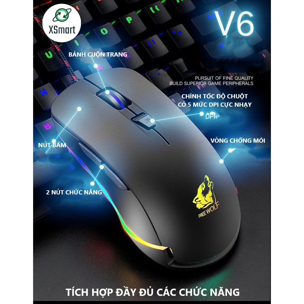 GẤU TRẦN STORE COMBO Bàn Phím Cơ H650 Và Chuột Gaming V6 Led Đổi Màu Siêu Đẹp, Keyboard Led 10 Chế Độ Blue Switch Game