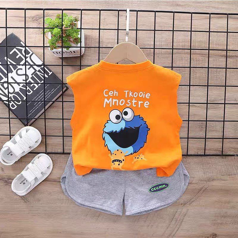 Quần Áo Sát nách Cho Bé Trai, Đồ Bé Trai Ba Lỗ Sát Nách Thể Thao Cotton In Hình Quái Vật Monster Cho Bé Từ 7-18kg