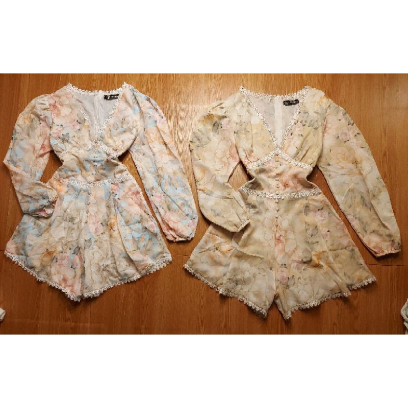 JumpSuit Hoa Viền Ren Kết Nút Cổ V ( có ảnh thật )