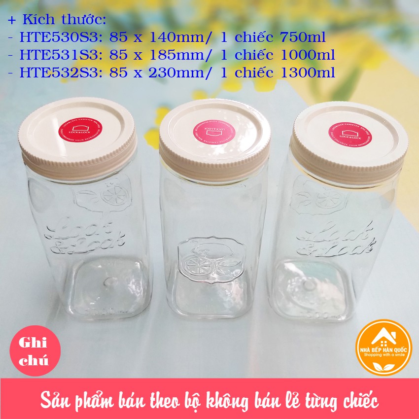 Bộ 3 hộp bảo quản thực phẩm LOCK and LOCK HTE530S3 750ML & HTE532S3 1300ML