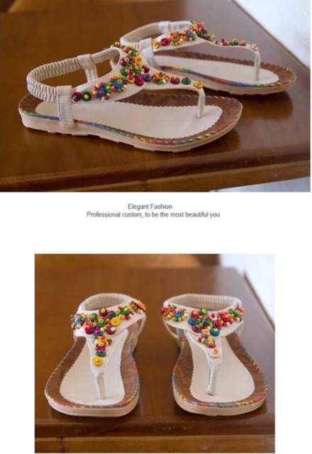 Sandal Nữ Xỏ Ngón Bohemian Đính Hạt Gỗ Đế Chống Trượt Siêu Xinh - Lucky Girl shop