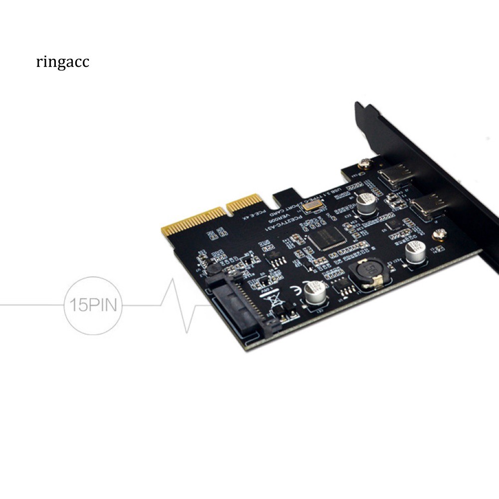 Card chuyển đổi mở rộng 10Gbps PCI Express X4 X8 X16 PCI-E sang 2 cổng USB 3.1 Type-C