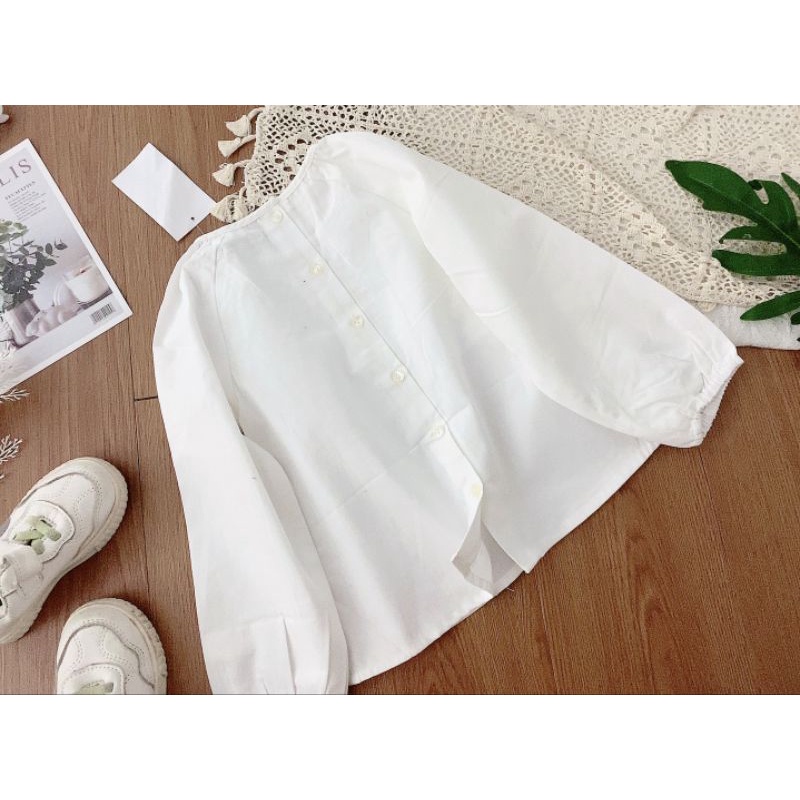 Áo bé gái trắng kiểu tay dài thêu