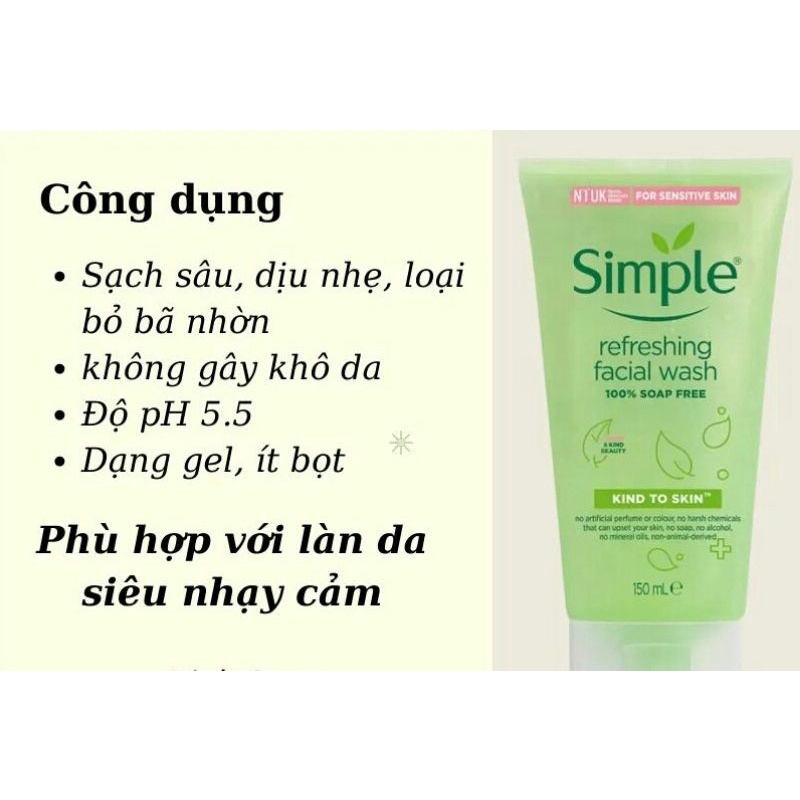 [ Mới Về] Sữa Rửa Mặt Simple Kind To Skin 150ml