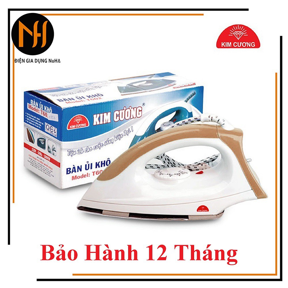 Bàn ủi khô Kim Cương T-602, công suất 1000W, màu giao ngẫu nhiên, bảo hành 12 tháng