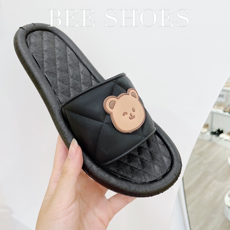 BEESHOES - DÉP GẤU CAO SU MŨI TRÒN - DÉP GẤU BỆT CÓ SẴN MÀU ĐEN - KEM 210647