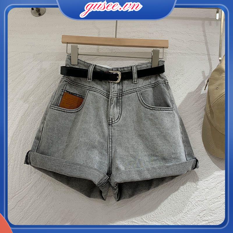 Quần Short Jean Lưng Cao Ống Rộng Màu Xám Trắng Phong Cách Hàn Quốc Mới Cho Nữ