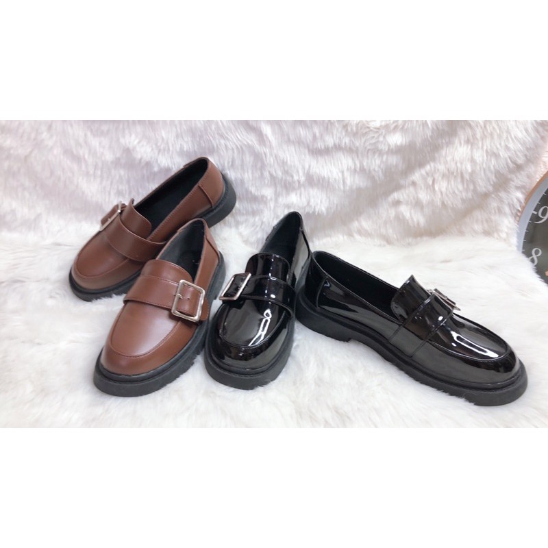 [Mã SKAMLTSM9 giảm 10% đơn 99K] Hàng Có Sẵn Giày ulzzang nữ da mềm khuy vuông phong cách hàn quốc (giày chất đẹp)