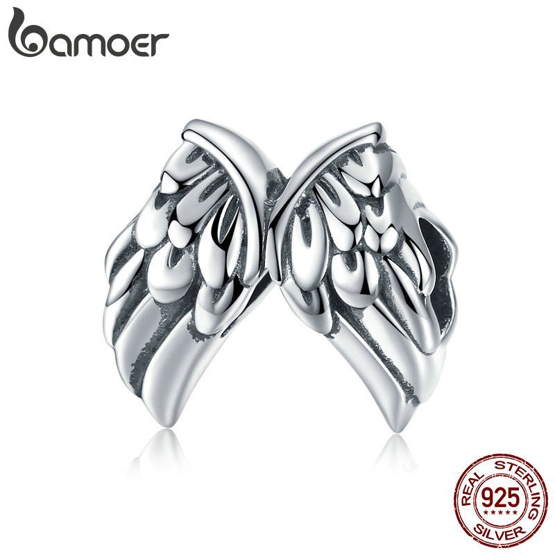 Hạt trang sức Bamoer bằng bạc S925 hình đôi cánh thiên thần dùng làm vòng tay