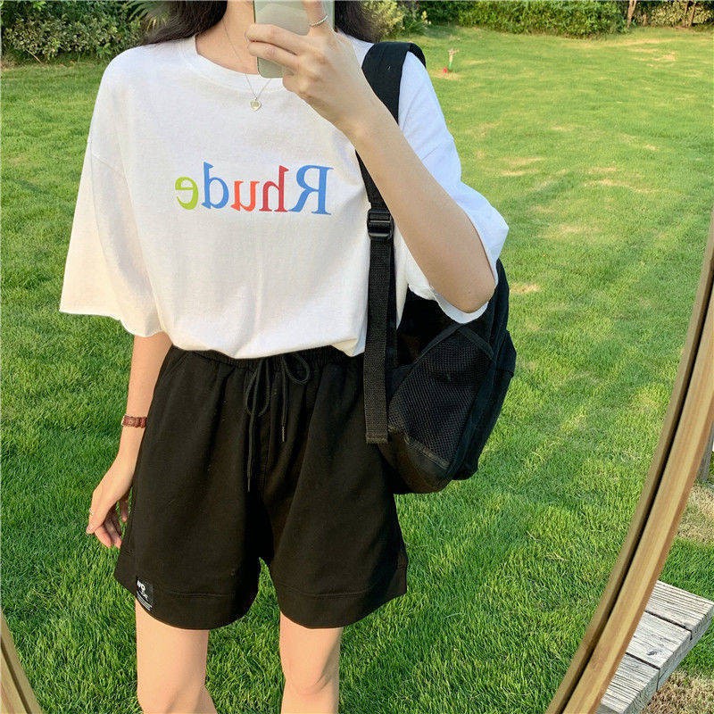 quần short nam nữ cạp chun vải nỉ da cá đính logo, quần sooc đùi ống rộng unisex mặc hè thoải mái