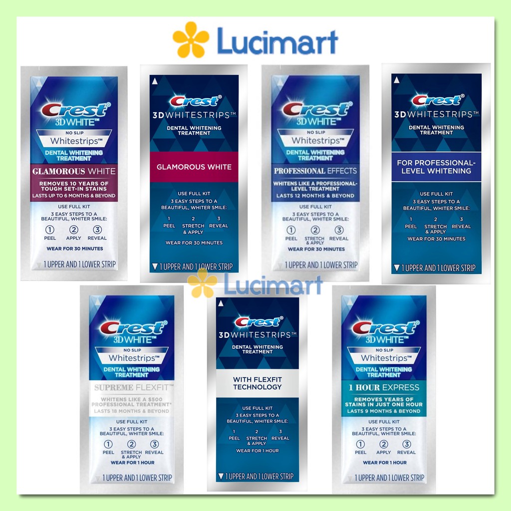 Miếng Dán Trắng Răng Crest 3D White Whitestrips Gói Lẻ Đủ Loại [Hàng Mỹ]