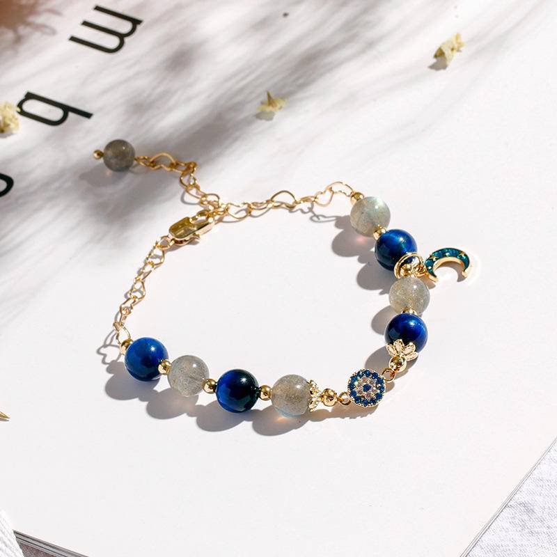 Vòng Tay Dây Bện Đính Đá Pha Lê Xám Mặt Trăng Kyanite Thiết Kế Mắt Quỷ Chính Hãng Làm Quà Tặng Cho Bạn Gái/Bạn Gái