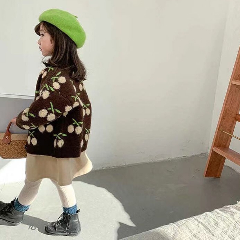 Áo khoác cardigan dệt kim tay dài thời trang mùa thu cho bé gái 1-5 tuổi
