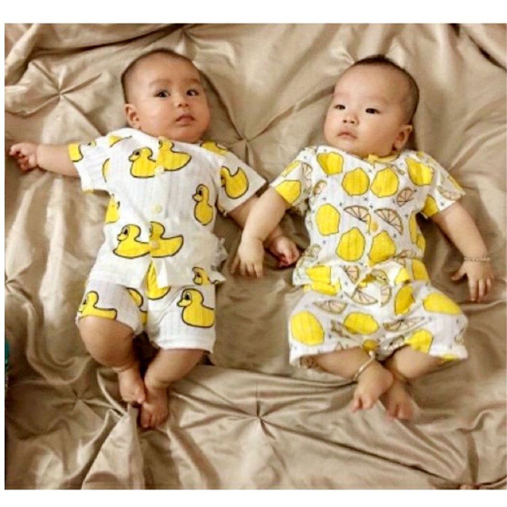 Bộ cotton giấy ngắn tay mặc hè siêu mát thấm mồ hôi bé (2-14kg)