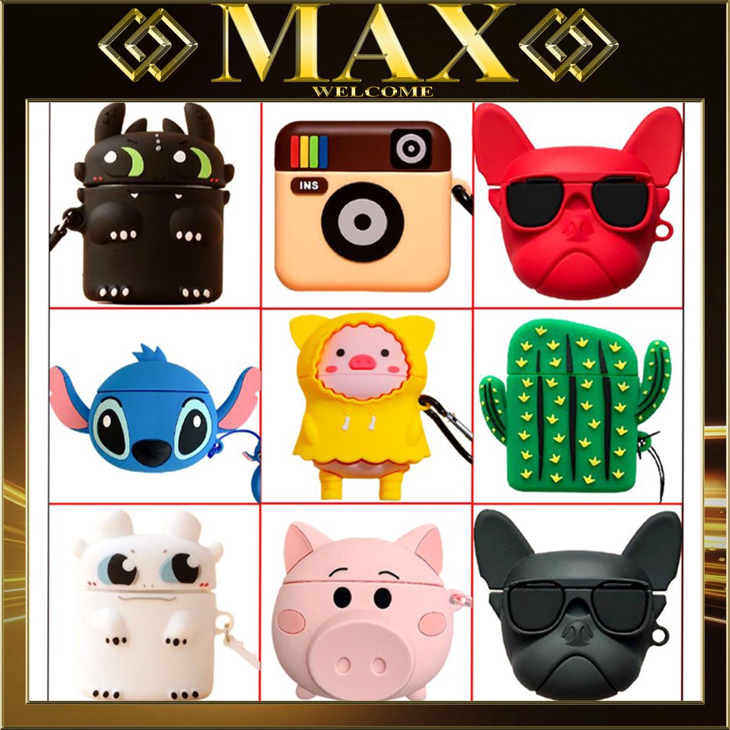 Vỏ Ốp Case Airpod bảo vệ bao đựng tai nghe không dây bluetooth 1/2/Pro/i12/i9/i7/tws chống va đập, kèm dây móc /Max