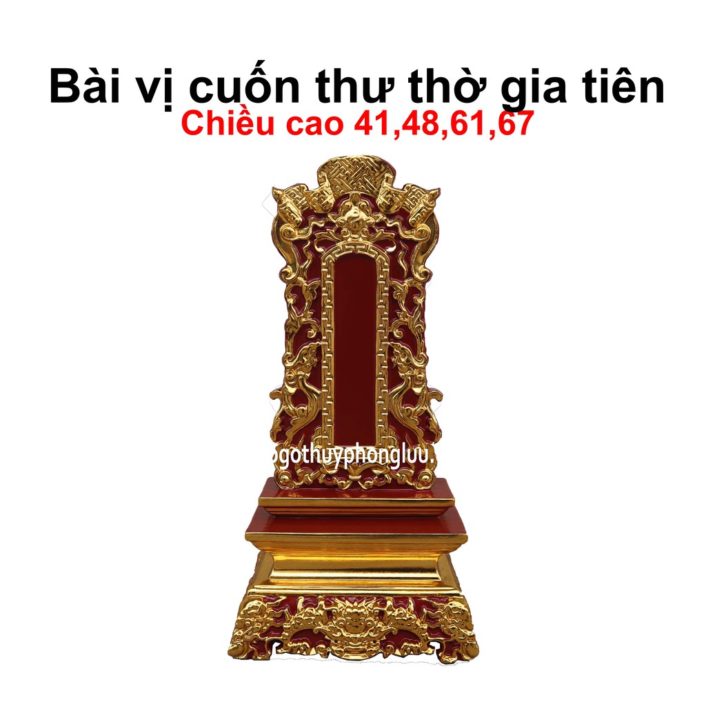 Bài vị thờ cúng trạm cuốn thư gỗ mít cao 41,48,61,67cm