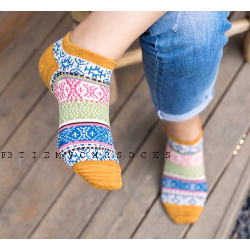 Combo 3 Đôi Vớ Tất Thổ Cẩm Cổ Ngắn chất len, giữ ấm chân dành cho cả nam và nữ