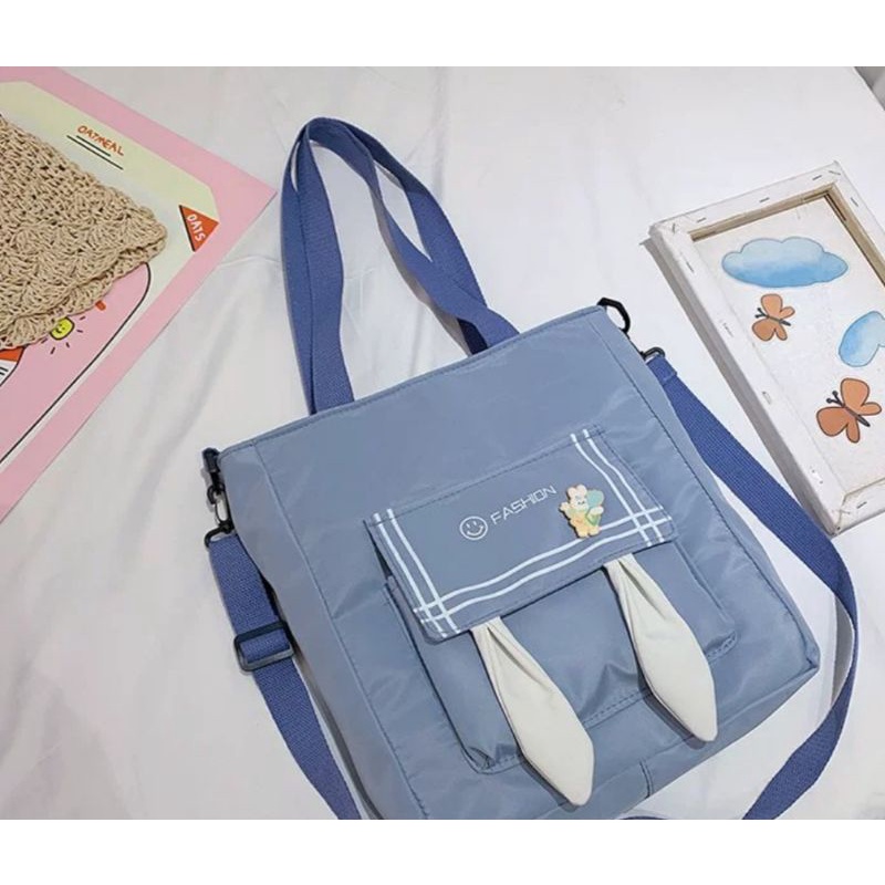 Túi vải tai thỏ có khóa kéo và lớp lót, vải siêu nhẹ, may kỹ, có dây đeo chéo, mã 610