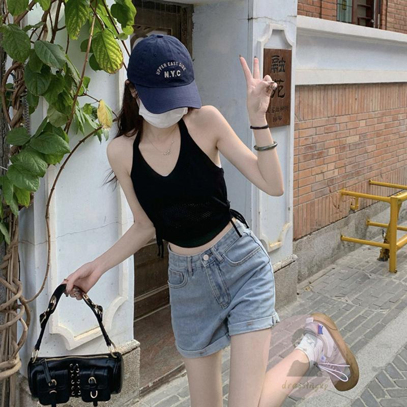 Áo Tank Top Dệt Kim Hở Lưng Màu Trơn Thời Trang Mùa Hè Dành Cho Nữ