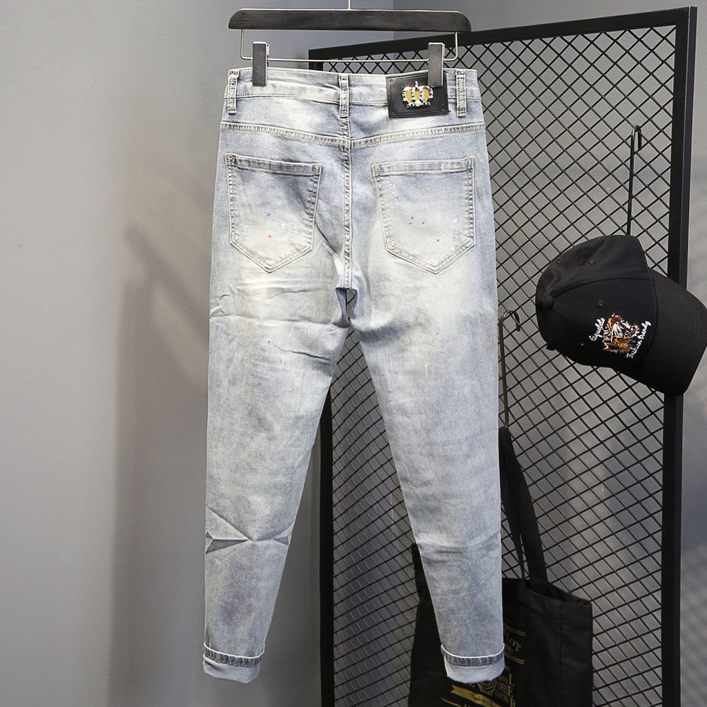 Quần Jean Dáng Ôm Kiểu Rách Cá Tính Trẻ Trung Cho Nam