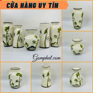Lọ hoa gốm sứ- Bình hoa vẽ tay họa tiết sen xanh Gốm Bát Tràng cao cấp