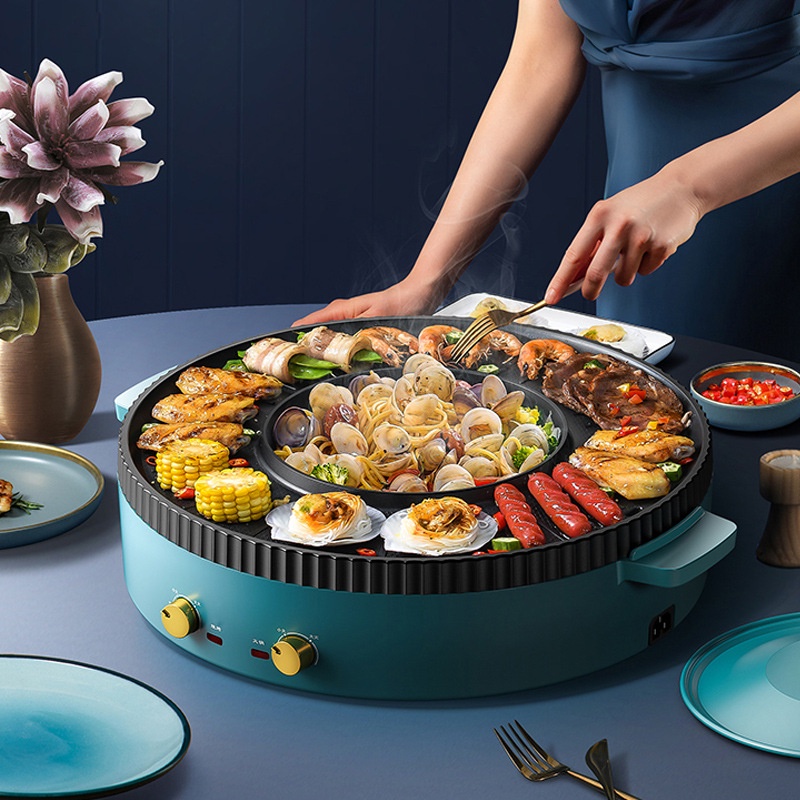 [BẢO HÀNH 1 ĐỔI 1] Nồi Lẩu Nướng 2 Ngăn, Nồi Lẩu Điện Đa Năng 2 In 1 Vừa Lẩu Vừa Nướng Tiện Dụng - Sieu Thi Xhome