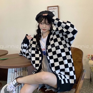 Áo khoác cardigan len kẻ caro Quinnie Store