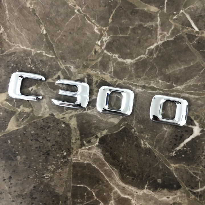 Decal tem chữ inox dán đuôi xe ô tô Mercedes C200 và C300 - HÀNG CÓ SẴN