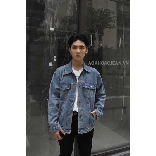 Áo Khoác Jean bò nam unisex Xanh Vintage Rêu Hàn quốc dành cho nam nữ , áo có 6 túi có túi trong